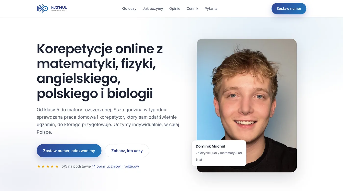 Pierwszy ekran strony formularzmathul.pl na komputerze