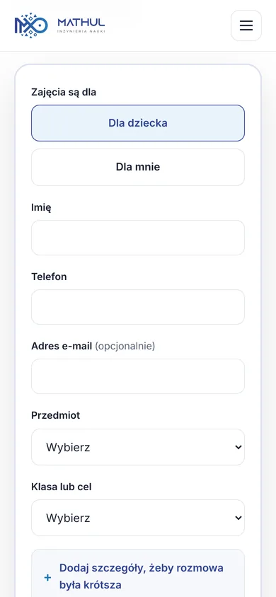 Formularz zgłoszeniowy na telefonie