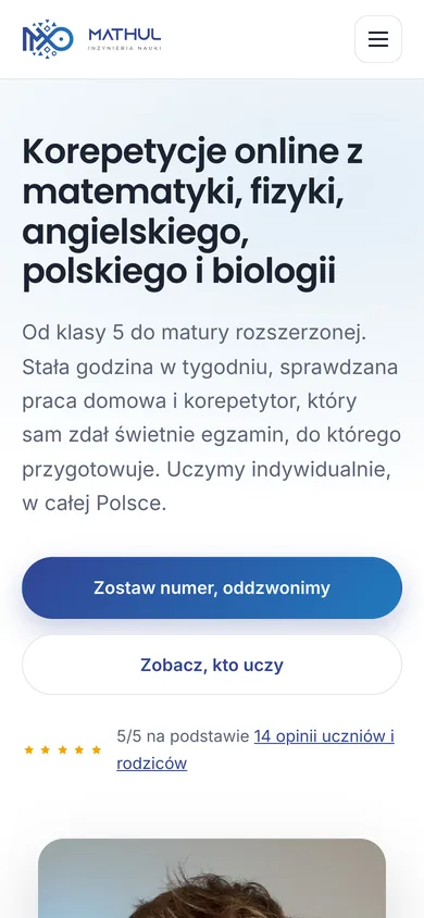 Pierwszy ekran strony Mathul na telefonie