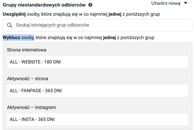 Wykluczanie pełnego remarketingu w reklamach na Facebooku